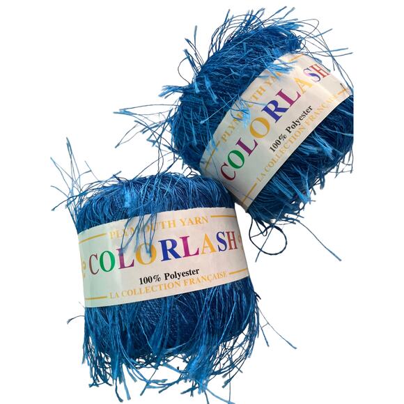 3 Skeins Plymouth Yarn COLORLASH #32 Blue & DAZZLELASH #105 Gold Eyelash Ribbon - Picture 3 of 16